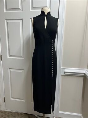 Vintage Tahari Black Sleeveless Dress Side diamond buttons sz 2 excellent